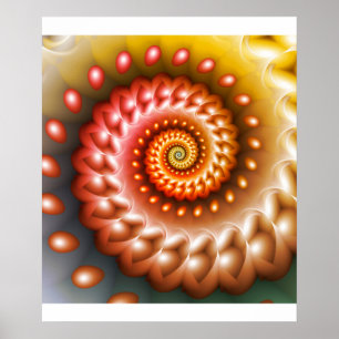 Golden Nautilus Spiral Amber Shell Fractal Poster