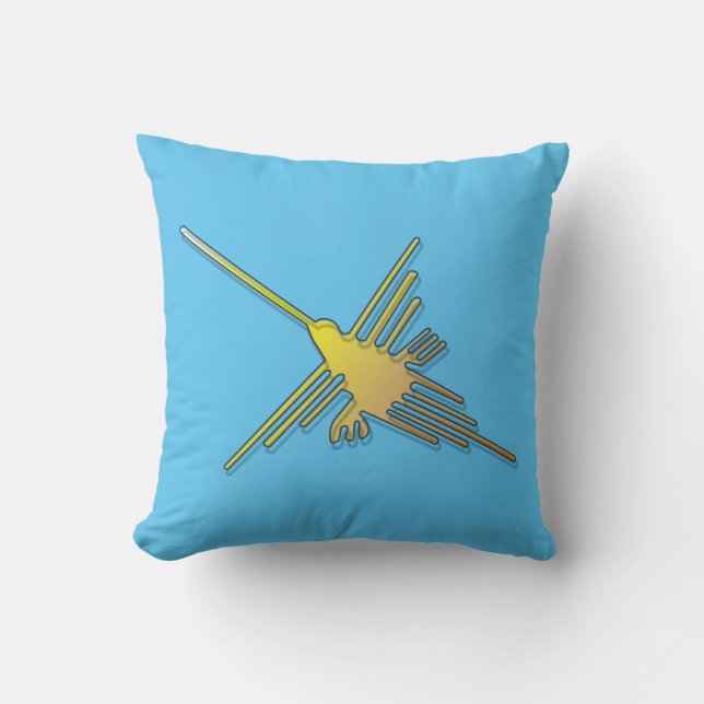 Golden Nazca Hummingbird In Blue Background Cushion (Front)