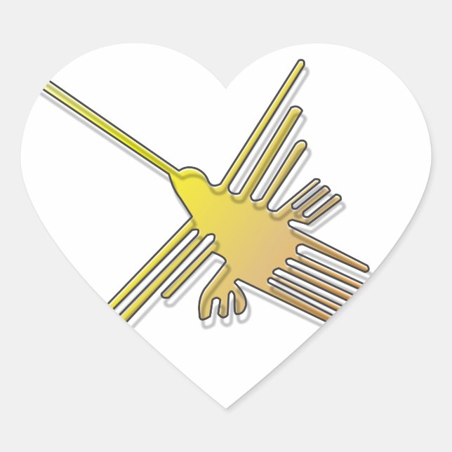Golden Nazca Lines Hummingbird Heart Sticker (Front)