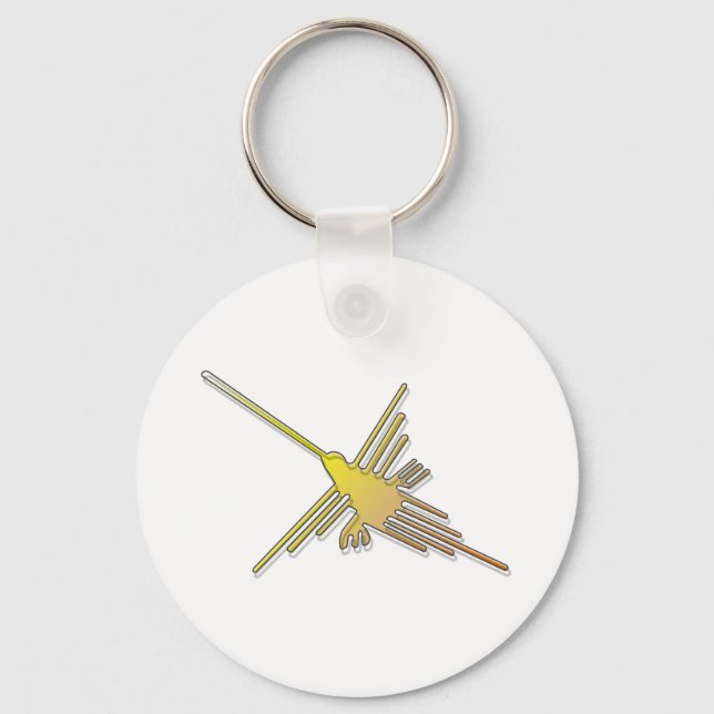 Golden Nazca Lines Hummingbird Key Ring (Front)
