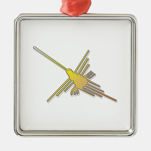 Golden Nazca Lines Hummingbird Metal Tree Decoration (Front)