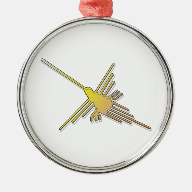 Golden Nazca Lines Hummingbird Metal Tree Decoration (Front)