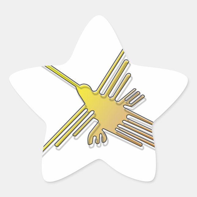 Golden Nazca Lines Hummingbird Star Sticker (Front)