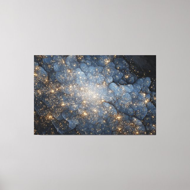 Golden Nebula Sparkles Midnight Blue Cosmos Canvas Print (Front)