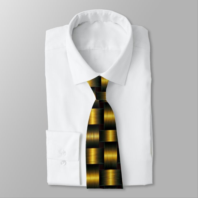 Golden Neck Tie Gold Black Lattice (Tied)
