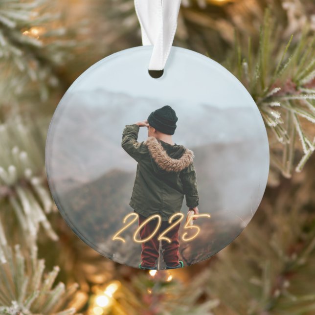 Golden Neon 2025 Photo Holiday Ornament (Tree)