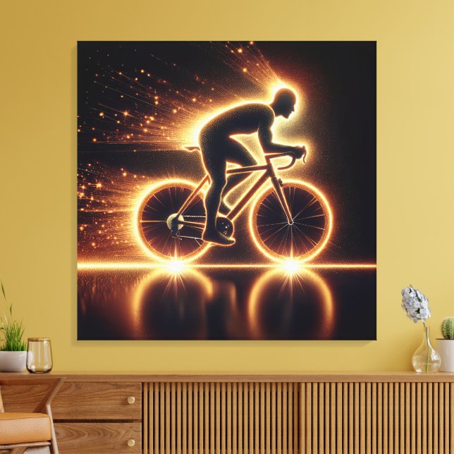 Golden Neon Bicycle Canvas Print (Insitu(LivingRoom))