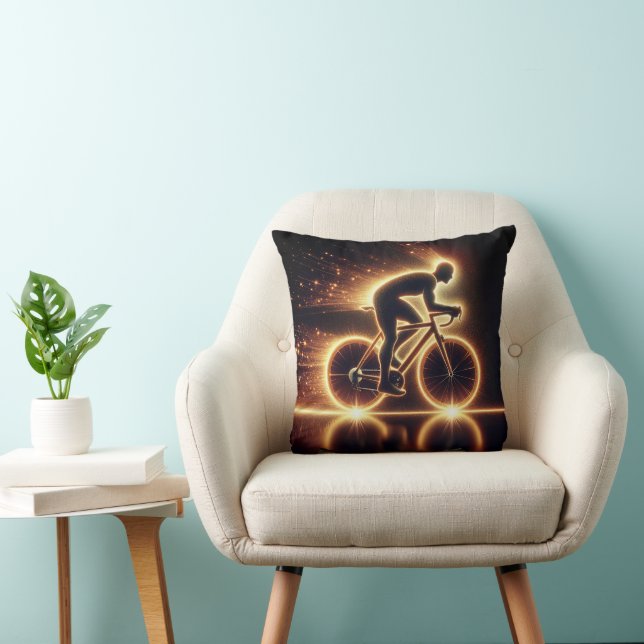 Golden Neon Bike With Light Trails Cushion (Chair)