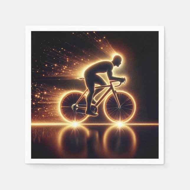 Golden Neon Bike With Light Trails Napkin (Front)