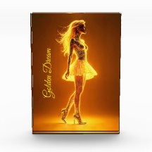 Golden neon girl in glowing fashion elegance