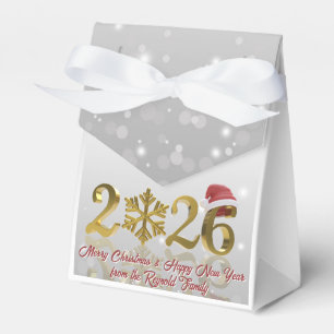 Golden New Year 2026 with Snowflake and Santa Hat Favour Box