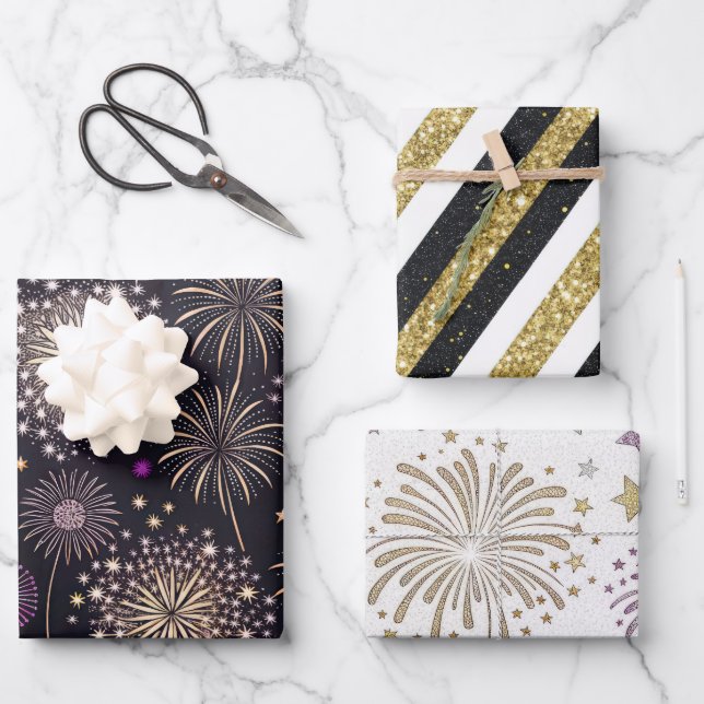 Golden New Year  Wrapping Paper Sheet (Front)