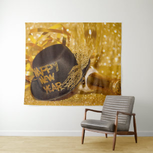 Golden New Years Top Hat Tapestry