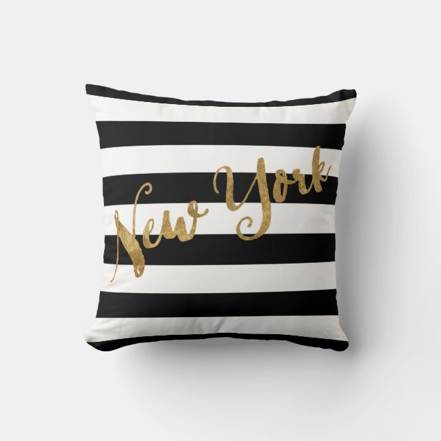 Golden New York Stripes Cushion (Front)