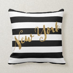 Golden New York Stripes Cushion
