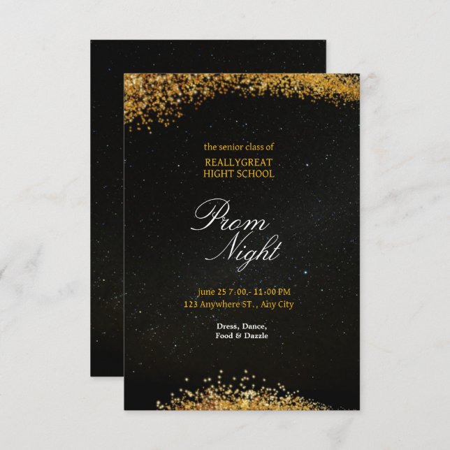 Golden Night of Elegance Prom Invitation (Front/Back)