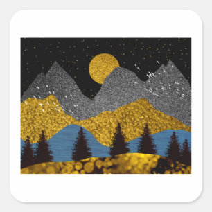 Golden Night Square Sticker
