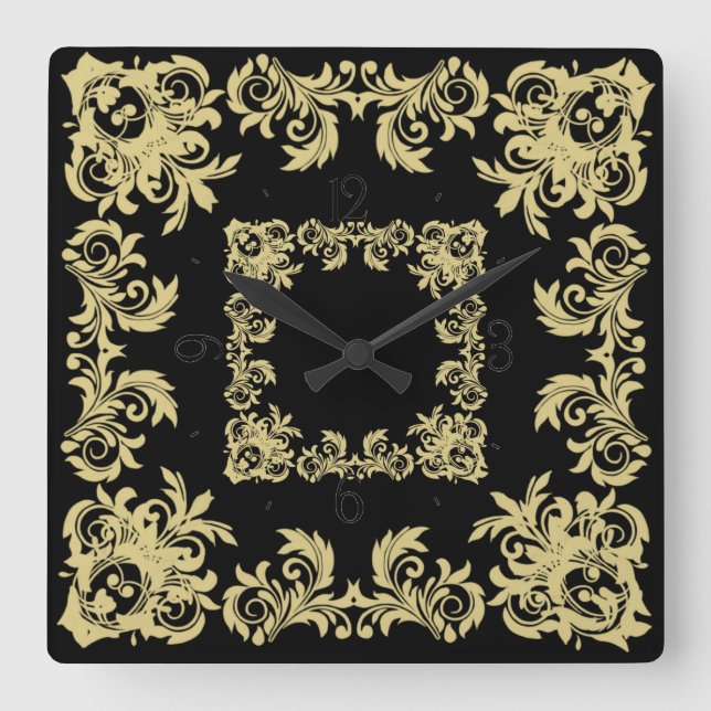 Golden Night Square Wall Clock (Front)