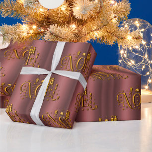 Golden Noel and Dusky Pink/Rose Gold Christmas Wrapping Paper