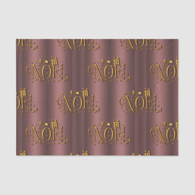 Golden Noel and Rose Gold Christmas Tissue Paper (Front)