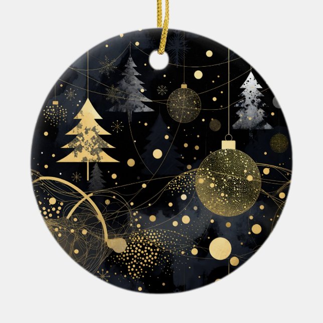 Golden Noir Christmas Ceramic Tree Decoration (Front)