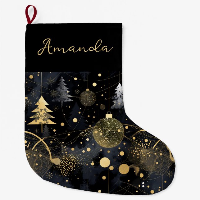 Golden Noir Christmas  Large Christmas Stocking (Front)