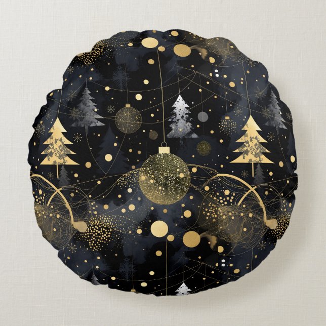Golden Noir Christmas Round Cushion (Front)