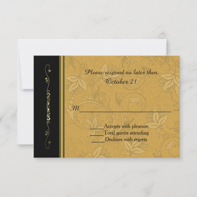 Golden Nouveau Fleur Wedding RSVP Card (Front)