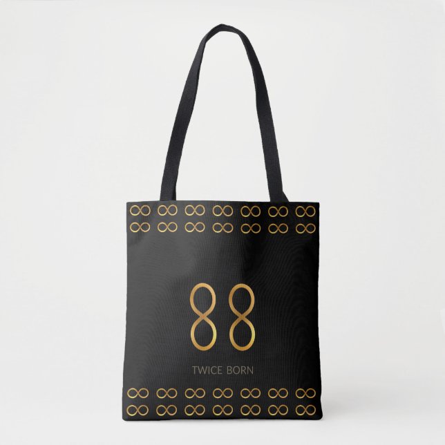 Golden Number 88 & Infinity Pattern on Black Tote Bag (Front)