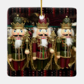 Golden Nutcracker Soldiers Christmas Ceramic Ornament (Back)