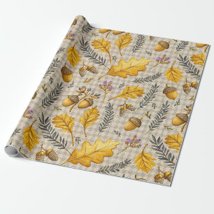 Golden Oak and Acorn for Thanksgiving Gifts Wrapping Paper