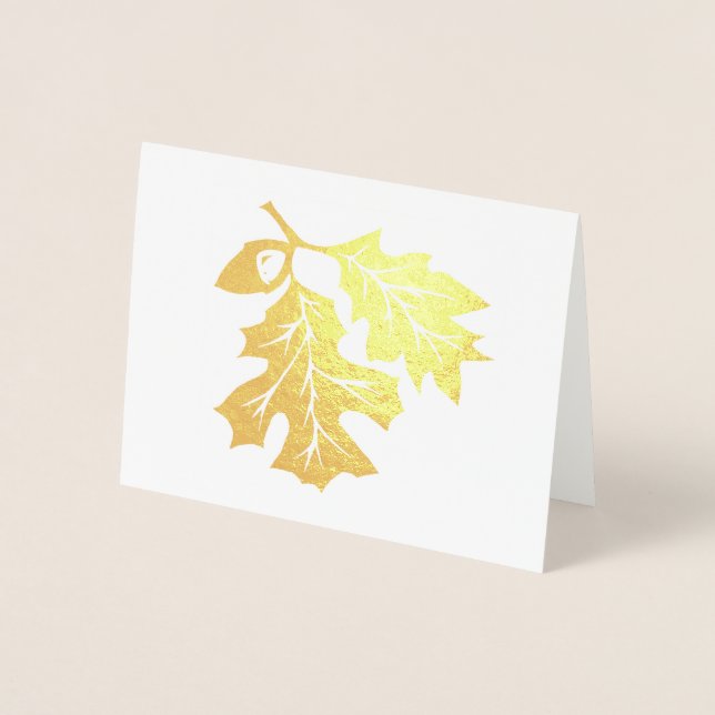 Golden Oak Leaves and Acorn Foil Card (Front)