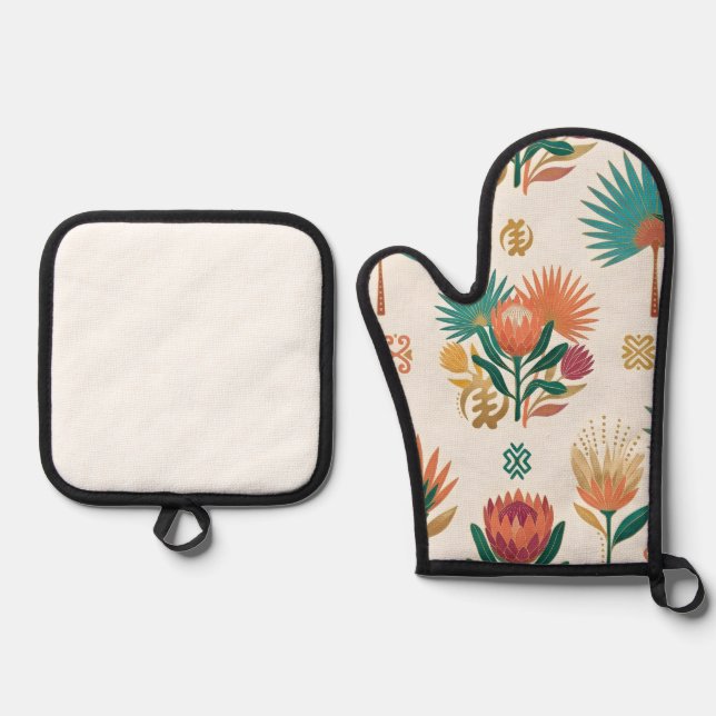 Golden Oasis Tropical Botanical Coasters Oven Mitt & Pot Holder Set (Front)