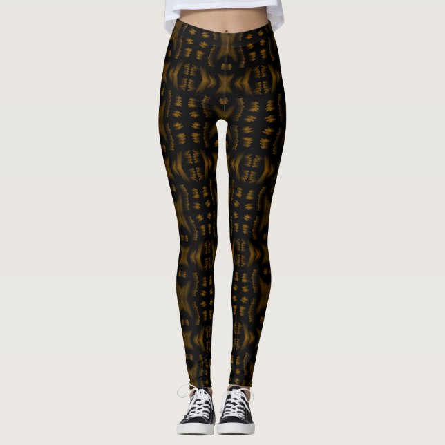 Golden Obsidian Tribal Ikat Pattern Leggings (Front)