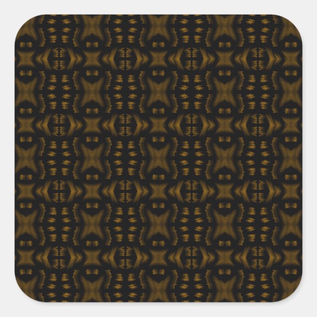 Golden Obsidian Tribal Ikat Pattern Square Sticker (Front)