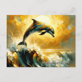 Golden Ocean Dolphin Jump Holiday Postcard