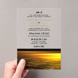Golden Ocean, Elegant Beach Wedding Acrylic Invitations