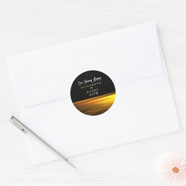 Golden Ocean, Elegant Beach Wedding Classic Round Sticker (Envelope)