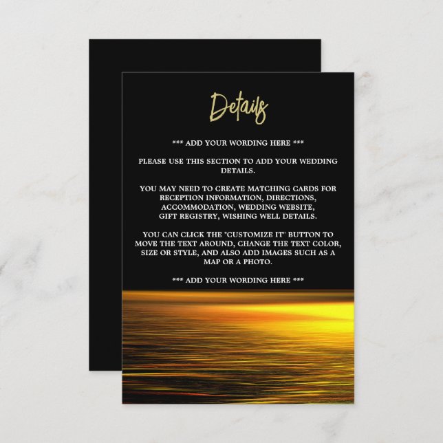 Golden Ocean, Elegant Beach Wedding Detail Enclosure Card (Front/Back)