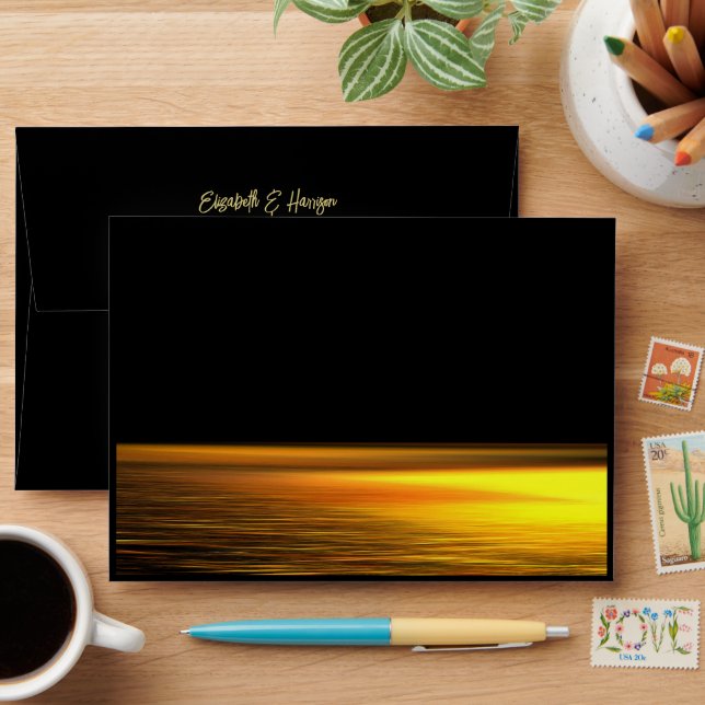 Golden Ocean, Elegant Beach Wedding Envelope (Desk)