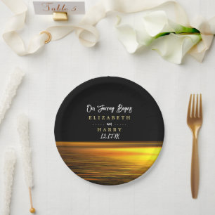 Golden Ocean, Elegant Beach Wedding Paper Plate