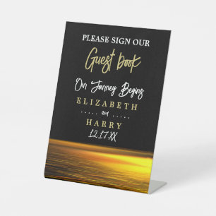 Golden Ocean, Elegant Beach Wedding Pedestal Sign