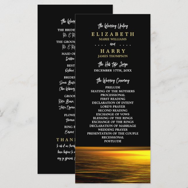 Golden Ocean, Elegant Beach Wedding Programme (Front/Back)