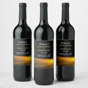 Golden Ocean, Elegant Beach Wedding Wine Label