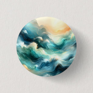 Golden Ocean Flow Abstract Waves 3 Cm Round Badge