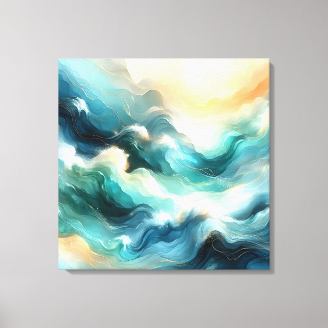 Golden Ocean Flow Abstract Waves Canvas Print (Front)