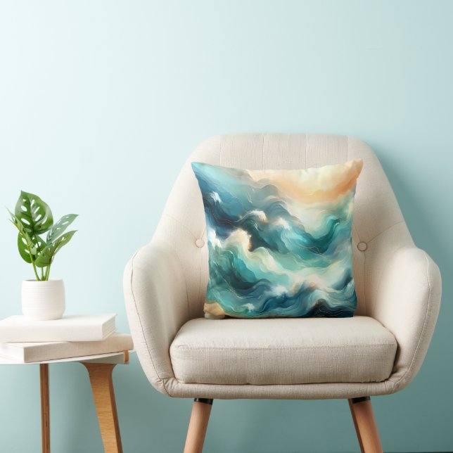 Golden Ocean Flow Abstract Waves Cushion (Chair)