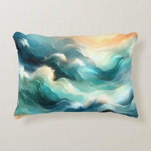Golden Ocean Flow Abstract Waves Decorative Cushion
