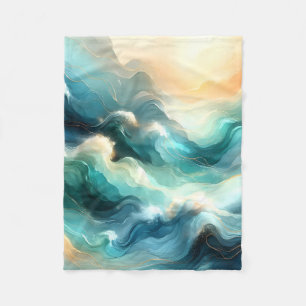 Golden Ocean Flow Abstract Waves Fleece Blanket