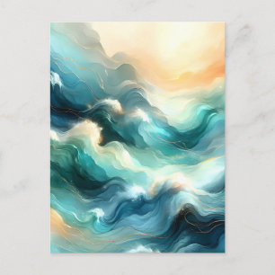 Golden Ocean Flow Abstract Waves Holiday Postcard